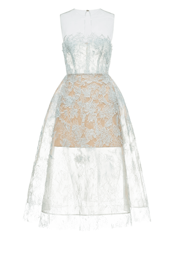 Baby Blue Beaded Lace Dress - ALBOUSHIYA - district 5 - dubai - riyadh - abaya - dresses - designers - evening wear - luxury - elegance - craftsmanship - gowns - cocktail dresses - collections - georges