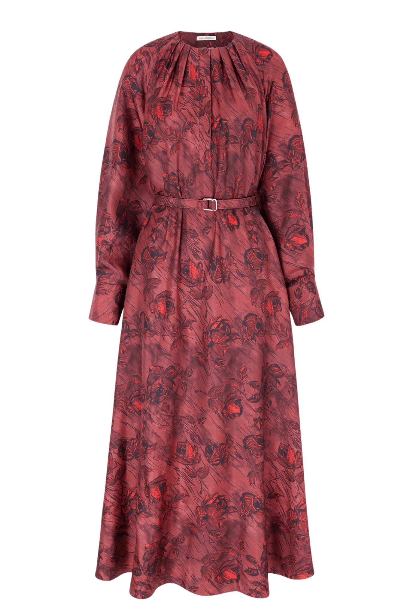 Bahiti Dress In Red Roses On Marble Print Silk Twill - ALBOUSHIYA - district 5 - dubai - riyadh - abaya - dresses - designers - evening wear - luxury - elegance - craftsmanship - gowns - cocktail dresses - collections - georges