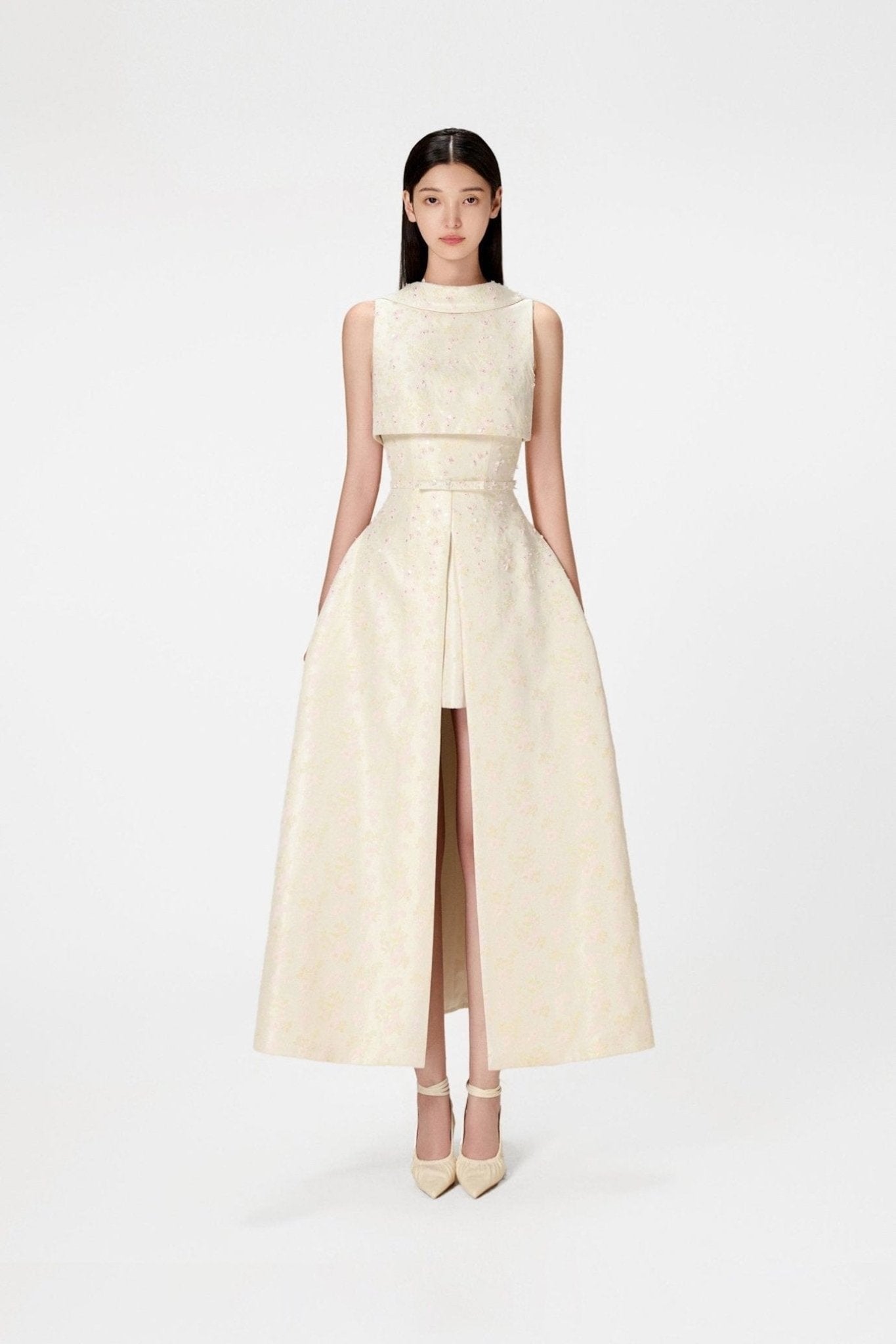 Beaded Brocade Dress - ALBOUSHIYA - district 5 - dubai - riyadh - abaya - dresses - designers - evening wear - luxury - elegance - craftsmanship - gowns - cocktail dresses - collections - georges