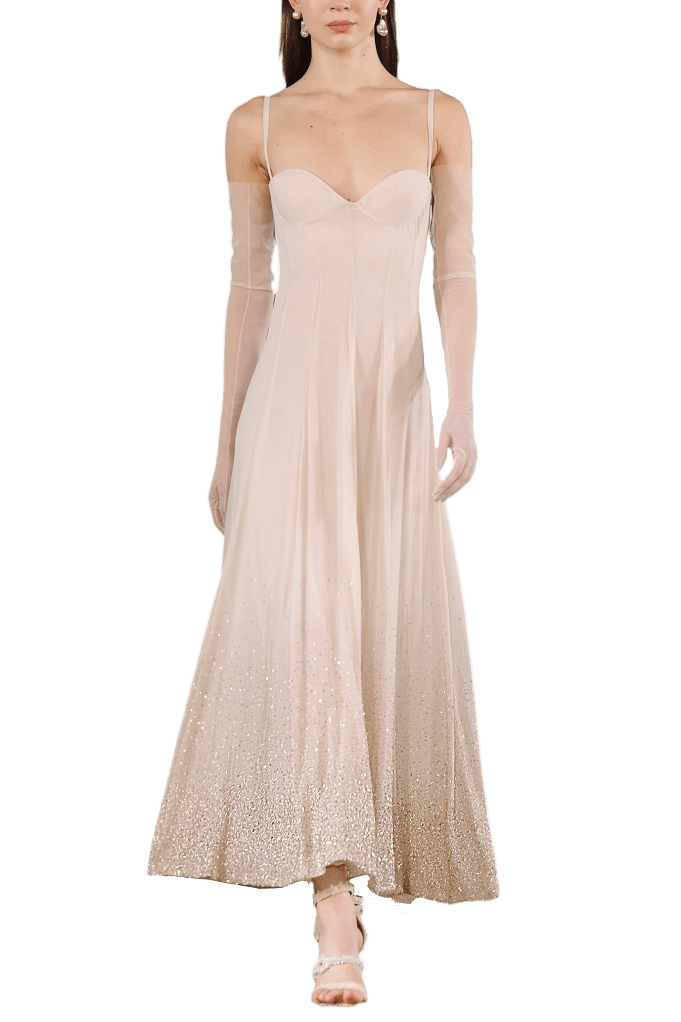 Beaded Crystallized Georgette Dress - ALBOUSHIYA - district 5 - dubai - riyadh - abaya - dresses - designers - evening wear - luxury - elegance - craftsmanship - gowns - cocktail dresses - collections - georges