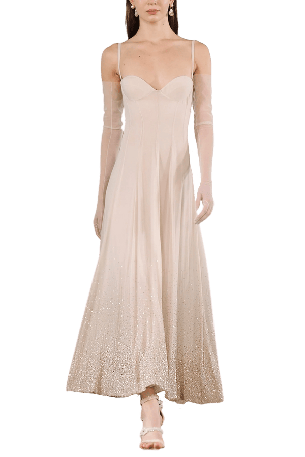 Beaded Crystallized Georgette Dress - ALBOUSHIYA - district 5 - dubai - riyadh - abaya - dresses - designers - evening wear - luxury - elegance - craftsmanship - gowns - cocktail dresses - collections - georges