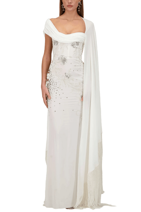 Beaded Georgette Dress - ALBOUSHIYA - district 5 - dubai - riyadh - abaya - dresses - designers - evening wear - luxury - elegance - craftsmanship - gowns - cocktail dresses - collections - georges