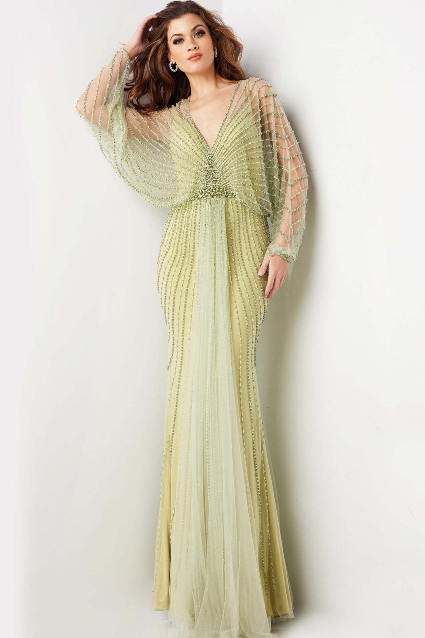 Beaded Long Sleeve Evening Dress - ALBOUSHIYA - district 5 - dubai - riyadh - abaya - dresses - designers - evening wear - luxury - elegance - craftsmanship - gowns - cocktail dresses - collections - georges