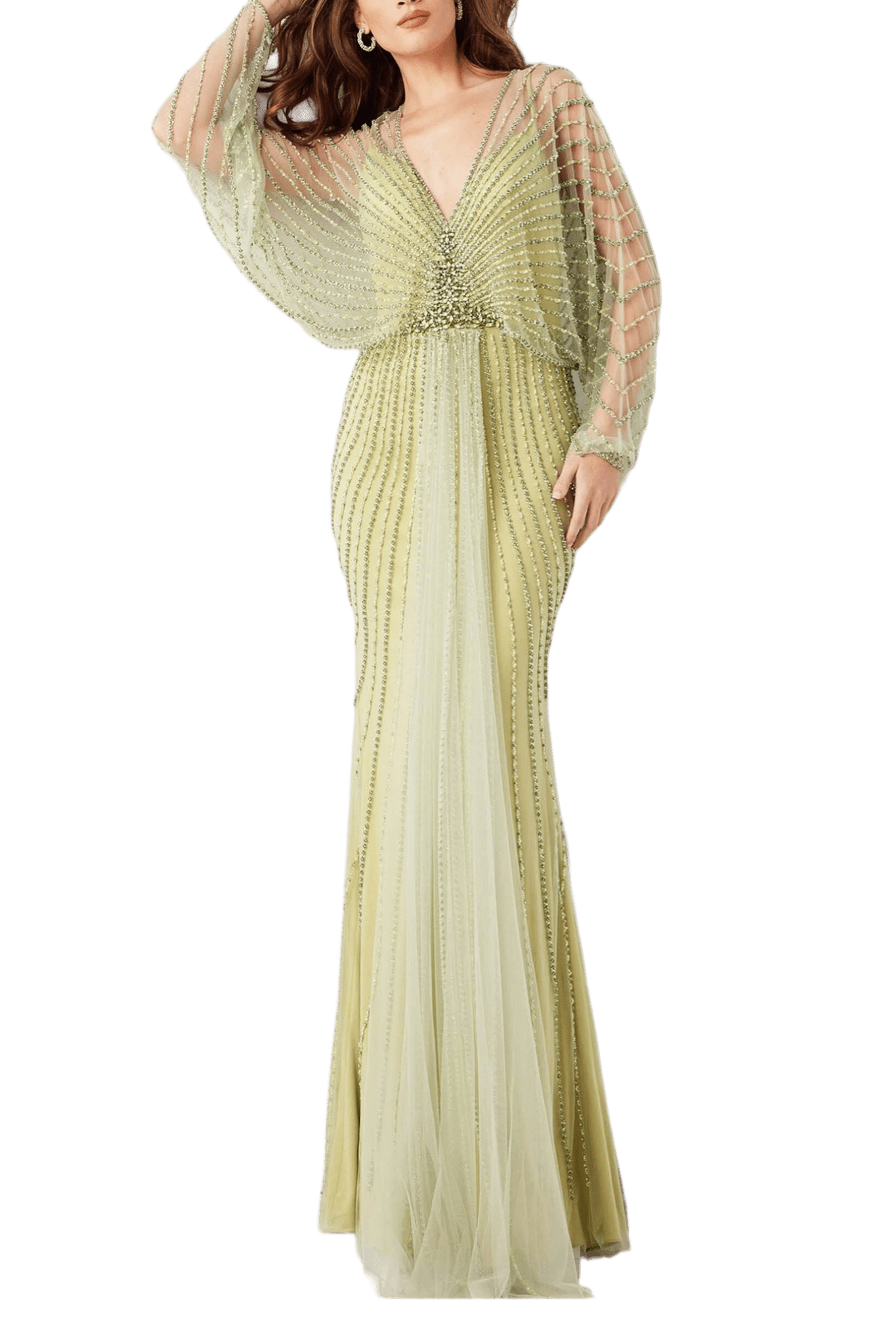 Beaded Long Sleeve Evening Dress - ALBOUSHIYA - district 5 - dubai - riyadh - abaya - dresses - designers - evening wear - luxury - elegance - craftsmanship - gowns - cocktail dresses - collections - georges