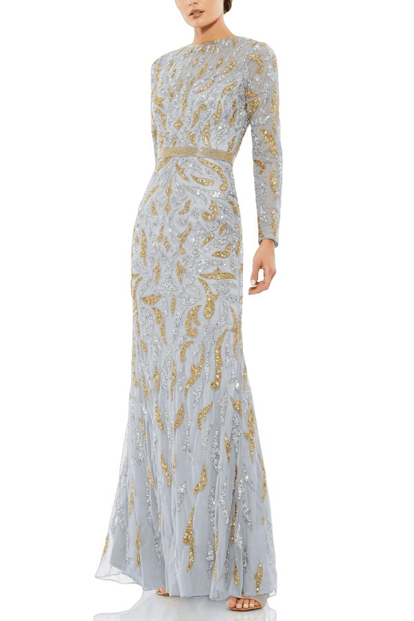 Beaded Long Sleeve Evening Gown - ALBOUSHIYA - district 5 - dubai - riyadh - abaya - dresses - designers - evening wear - luxury - elegance - craftsmanship - gowns - cocktail dresses - collections - georges