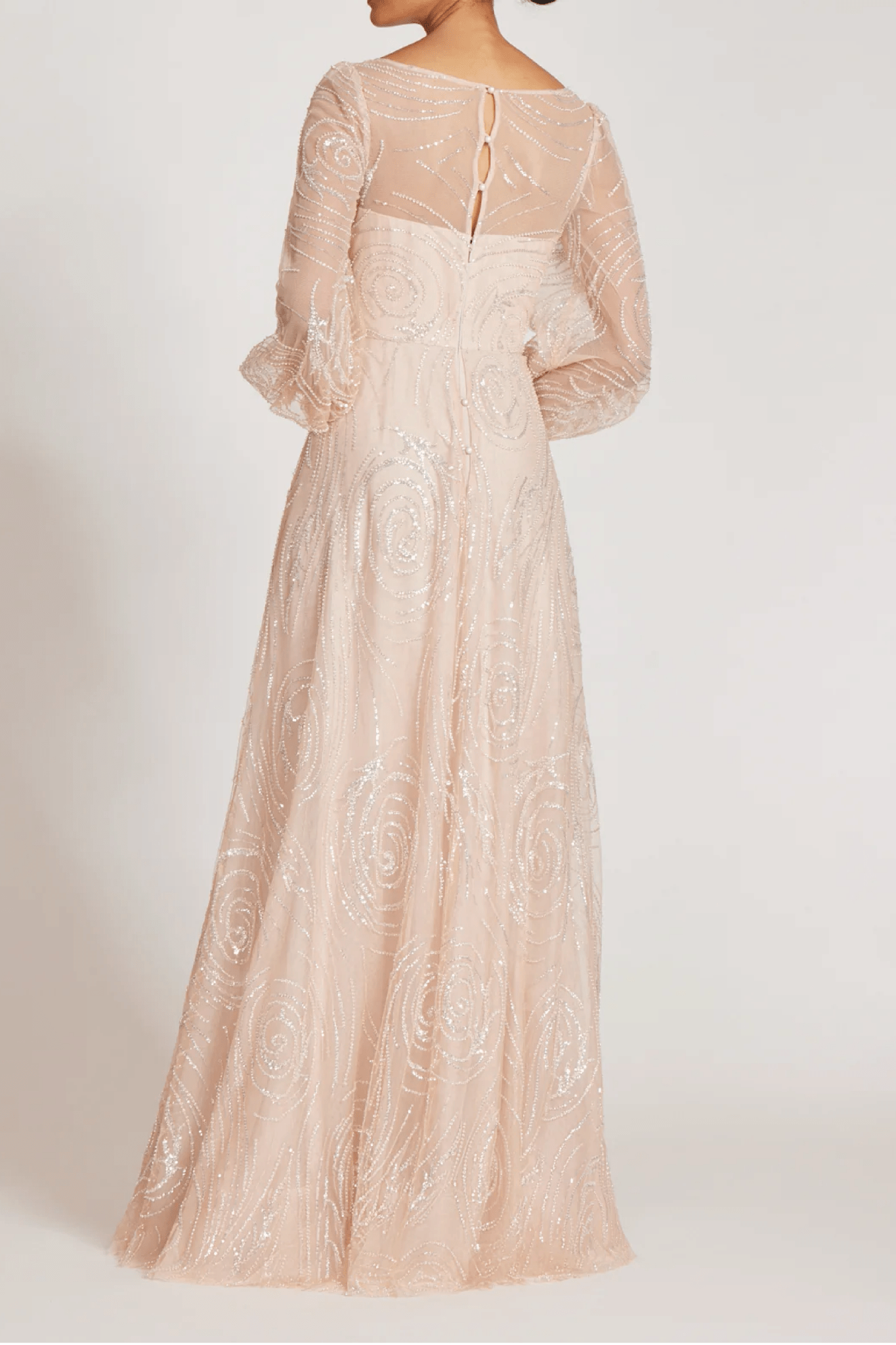 Beaded Tulle V Neck Full Sleeve Gown - ALBOUSHIYA - district 5 - dubai - riyadh - abaya - dresses - designers - evening wear - luxury - elegance - craftsmanship - gowns - cocktail dresses - collections - georges