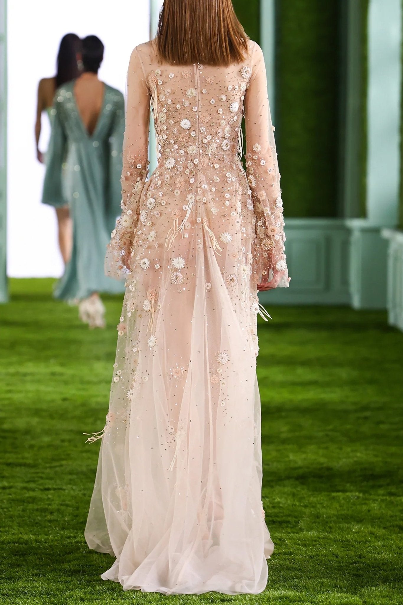 Beaded Tulle Wide Sleeves Dress - ALBOUSHIYA - district 5 - dubai - riyadh - abaya - dresses - designers - evening wear - luxury - elegance - craftsmanship - gowns - cocktail dresses - collections - georges