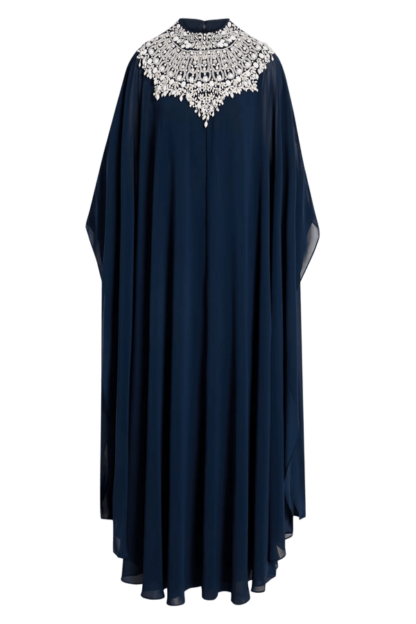 Beaded Yoke Georgette Caftan Gown - ALBOUSHIYA - district 5 - dubai - riyadh - abaya - dresses - designers - evening wear - luxury - elegance - craftsmanship - gowns - cocktail dresses - collections - georges