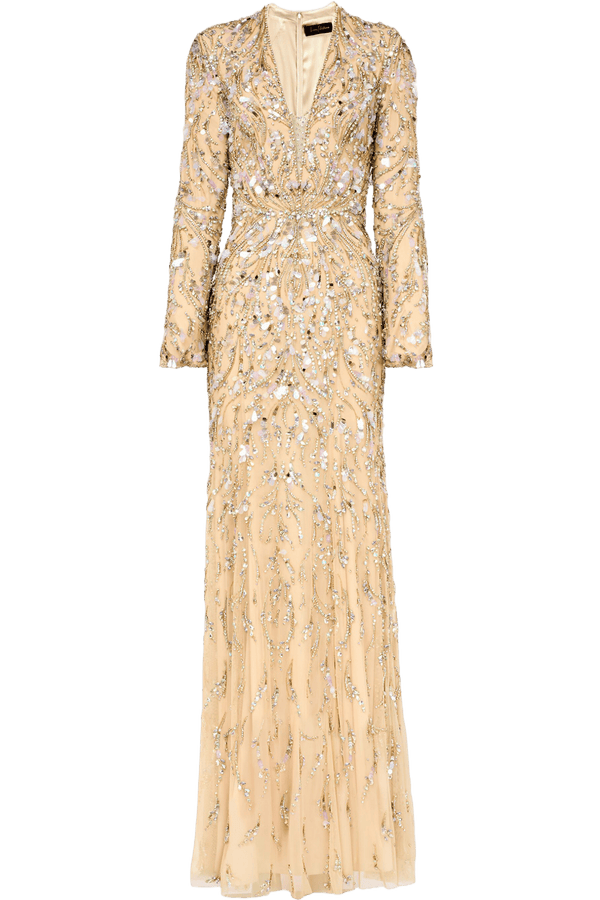 Beige Kaia Gown - ALBOUSHIYA - district 5 - dubai - riyadh - abaya - dresses - designers - evening wear - luxury - elegance - craftsmanship - gowns - cocktail dresses - collections - georges