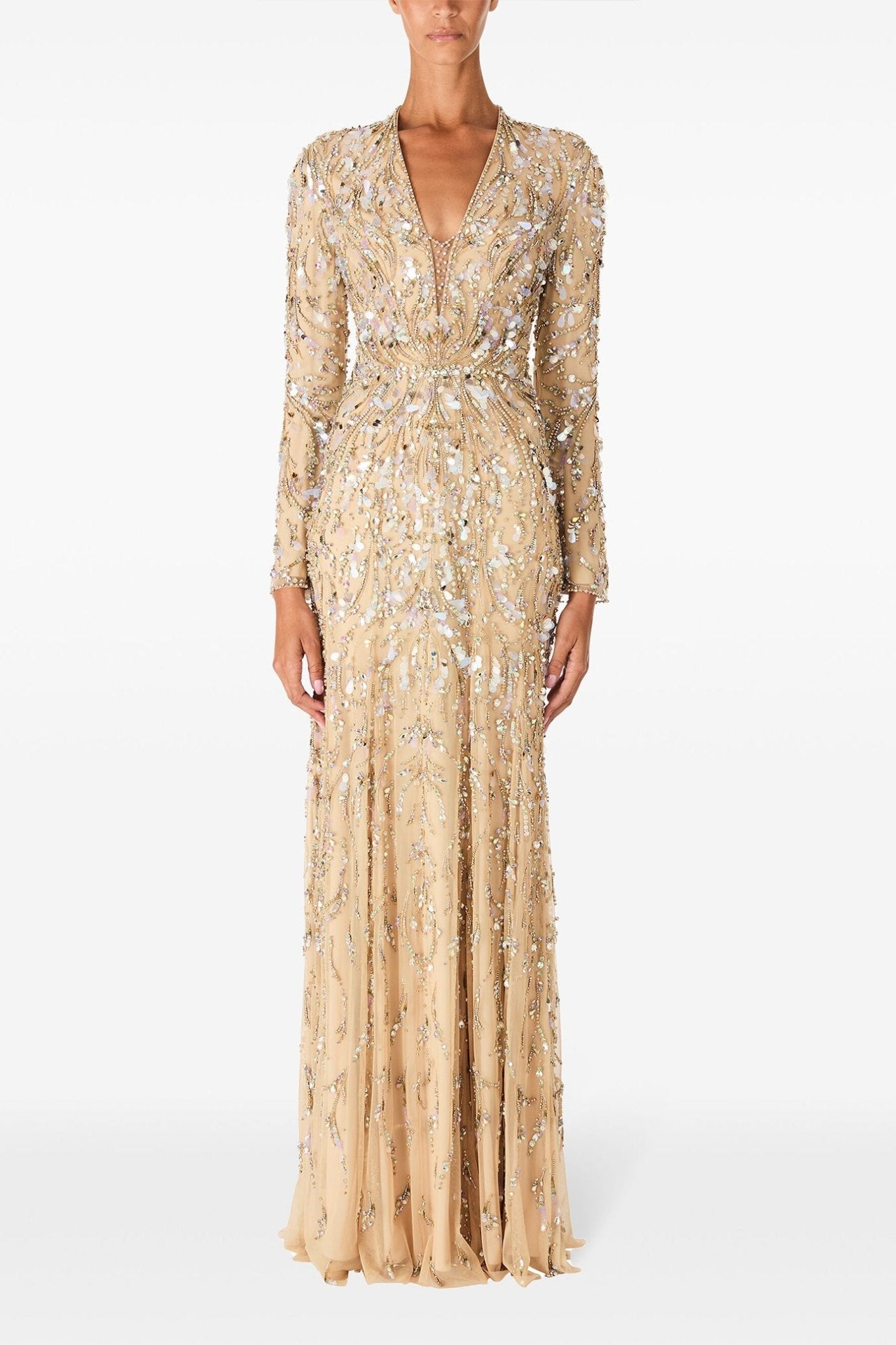 Beige Kaia Gown - ALBOUSHIYA - district 5 - dubai - riyadh - abaya - dresses - designers - evening wear - luxury - elegance - craftsmanship - gowns - cocktail dresses - collections - georges