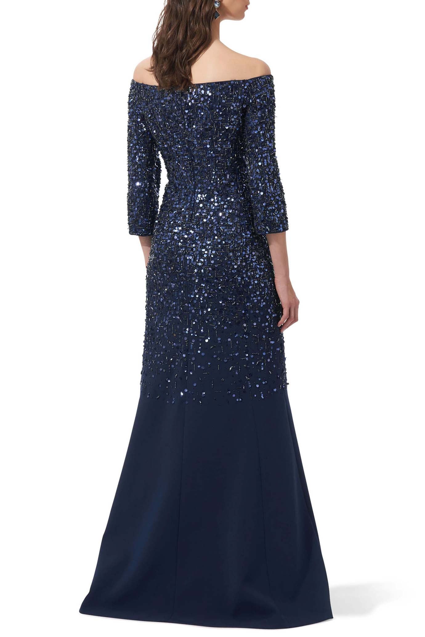 Midnight Off-The-Shoulder Embellished Flare Gown
