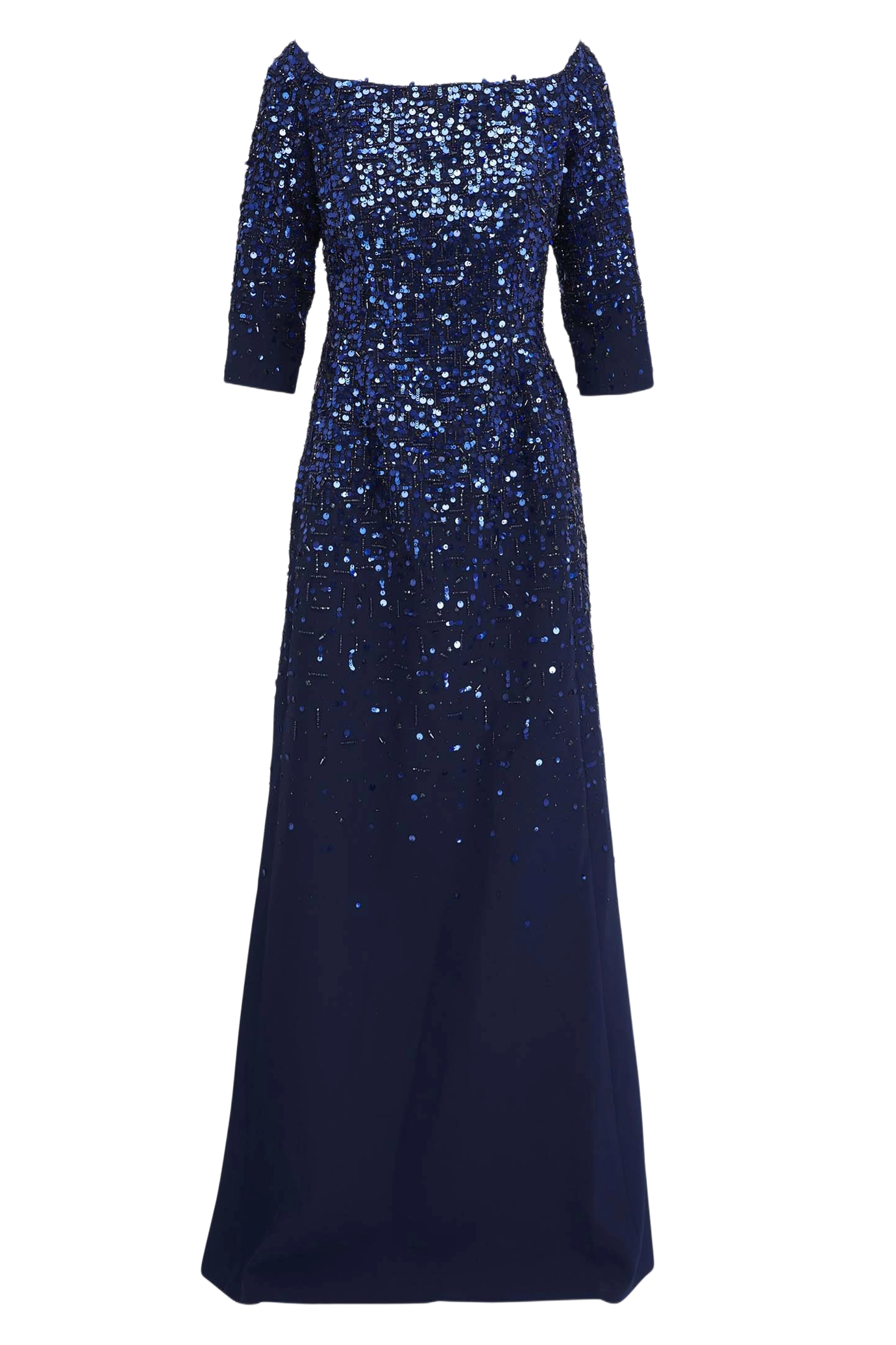 Midnight Off-The-Shoulder Embellished Flare Gown