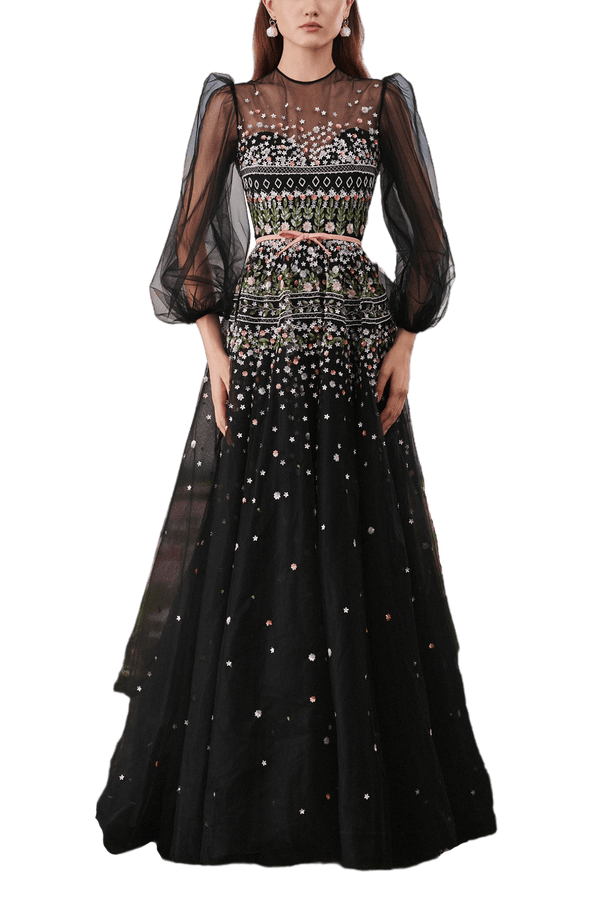Black Blossom Enchantment Gown - ALBOUSHIYA - district 5 - dubai - riyadh - abaya - dresses - designers - evening wear - luxury - elegance - craftsmanship - gowns - cocktail dresses - collections - georges