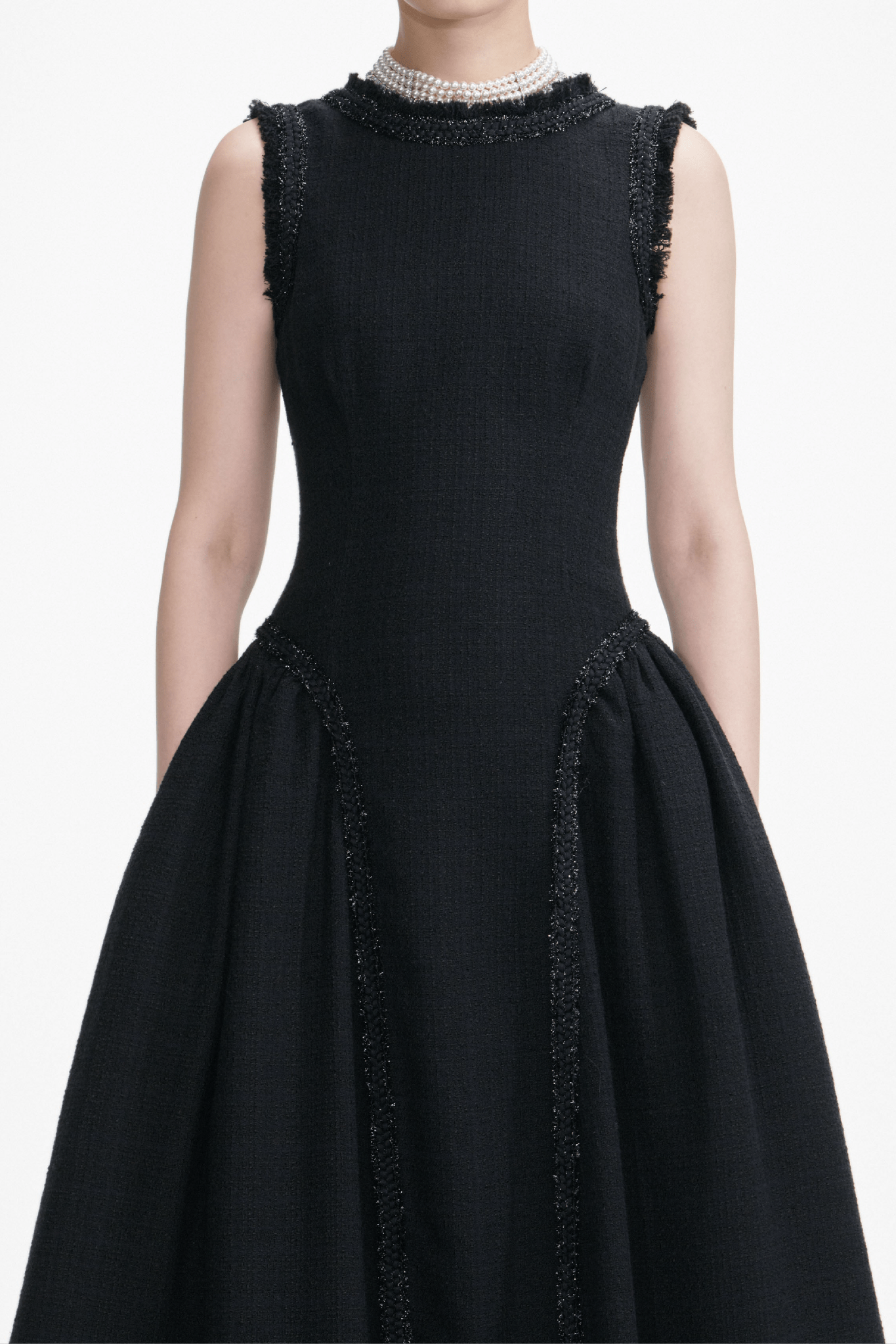 Black Boucle Sleeveless Midi Dress - ALBOUSHIYA - district 5 - dubai - riyadh - abaya - dresses - designers - evening wear - luxury - elegance - craftsmanship - gowns - cocktail dresses - collections - georges