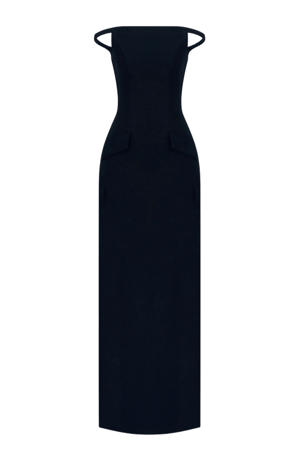 Black Pearl Beaded Maxi Dress - ALBOUSHIYA - district 5 - dubai - riyadh - abaya - dresses - designers - evening wear - luxury - elegance - craftsmanship - gowns - cocktail dresses - collections - georges