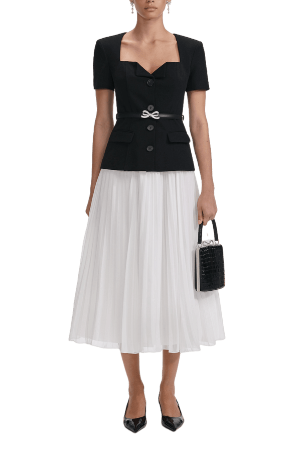 Black Tailored Contrast Chiffon Midi Dress - ALBOUSHIYA - district 5 - dubai - riyadh - abaya - dresses - designers - evening wear - luxury - elegance - craftsmanship - gowns - cocktail dresses - collections - georges