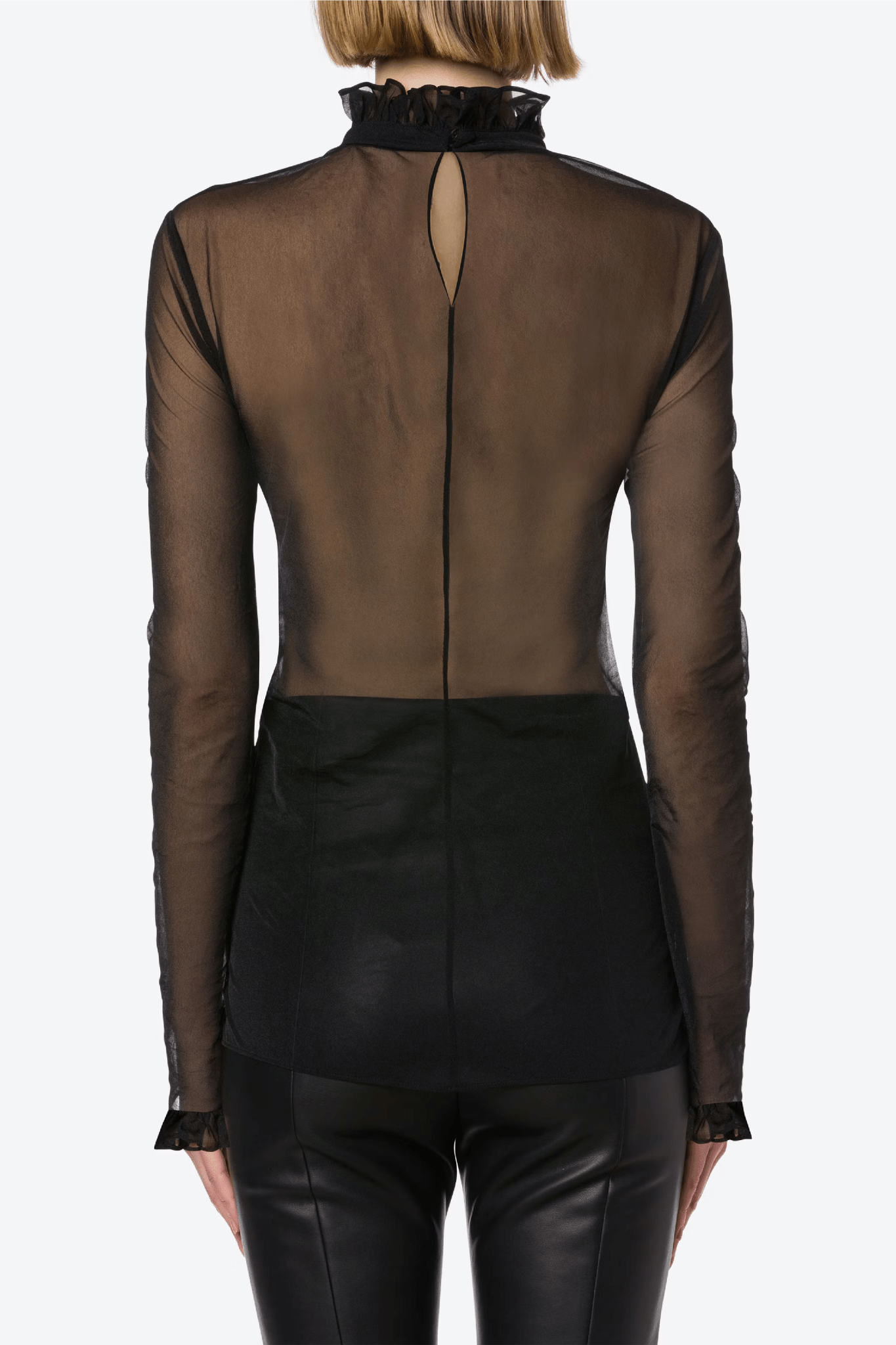 Black Techno Chiffon Blouse - ALBOUSHIYA - district 5 - dubai - riyadh - abaya - dresses - designers - evening wear - luxury - elegance - craftsmanship - gowns - cocktail dresses - collections - georges