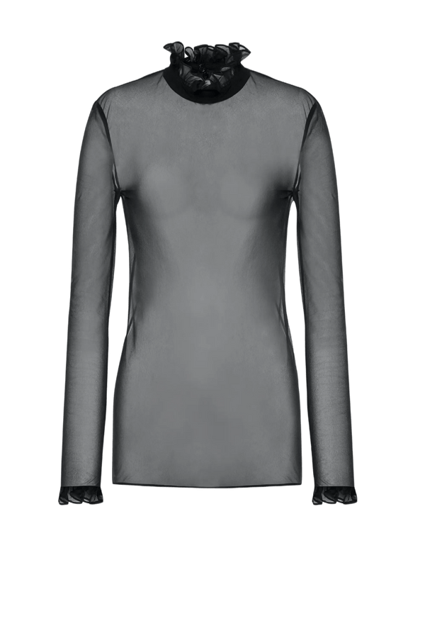 Black Techno Chiffon Blouse - ALBOUSHIYA - district 5 - dubai - riyadh - abaya - dresses - designers - evening wear - luxury - elegance - craftsmanship - gowns - cocktail dresses - collections - georges