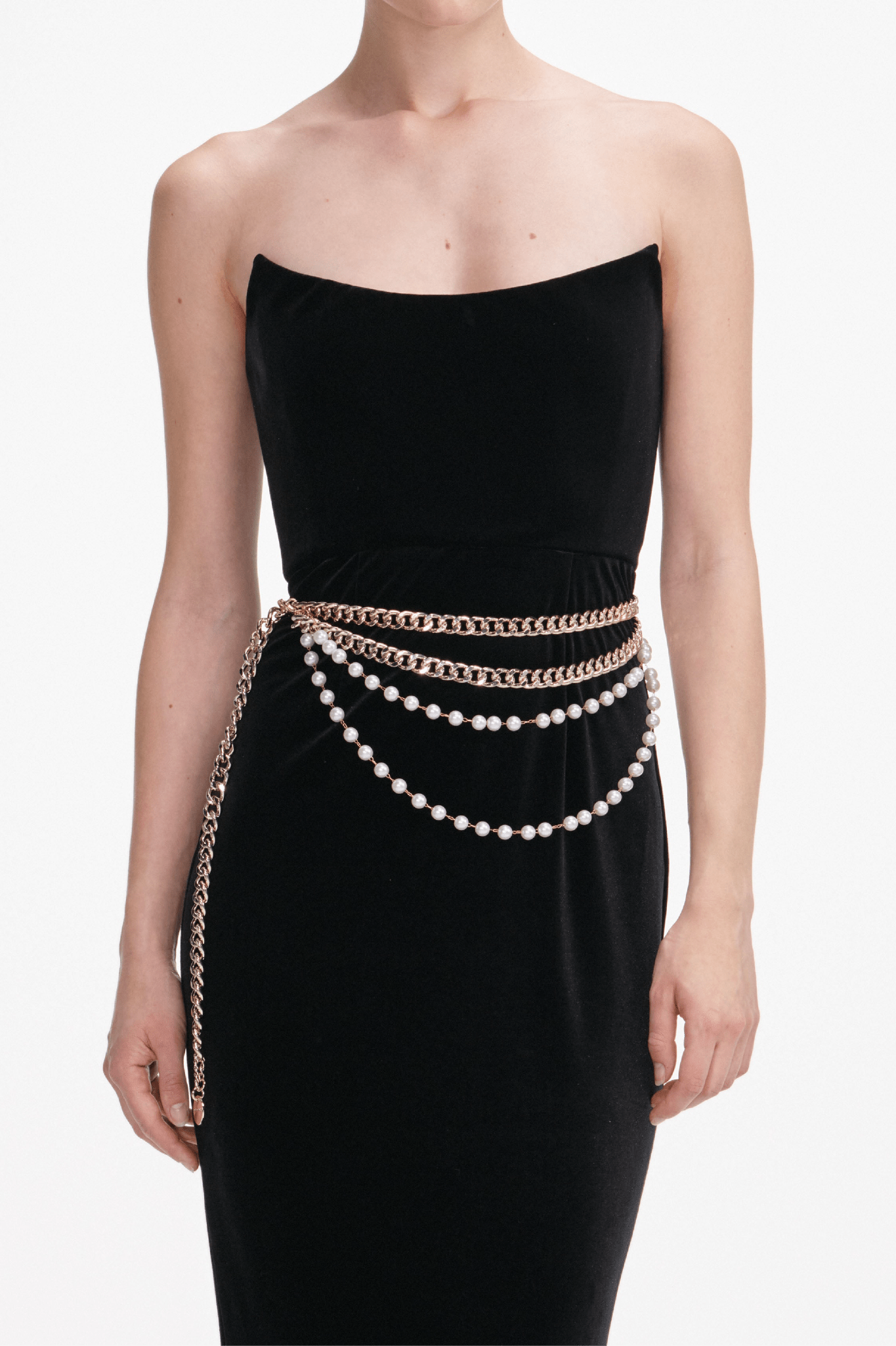 Black Velvet Chain Belt Maxi Dress - ALBOUSHIYA - district 5 - dubai - riyadh - abaya - dresses - designers - evening wear - luxury - elegance - craftsmanship - gowns - cocktail dresses - collections - georges