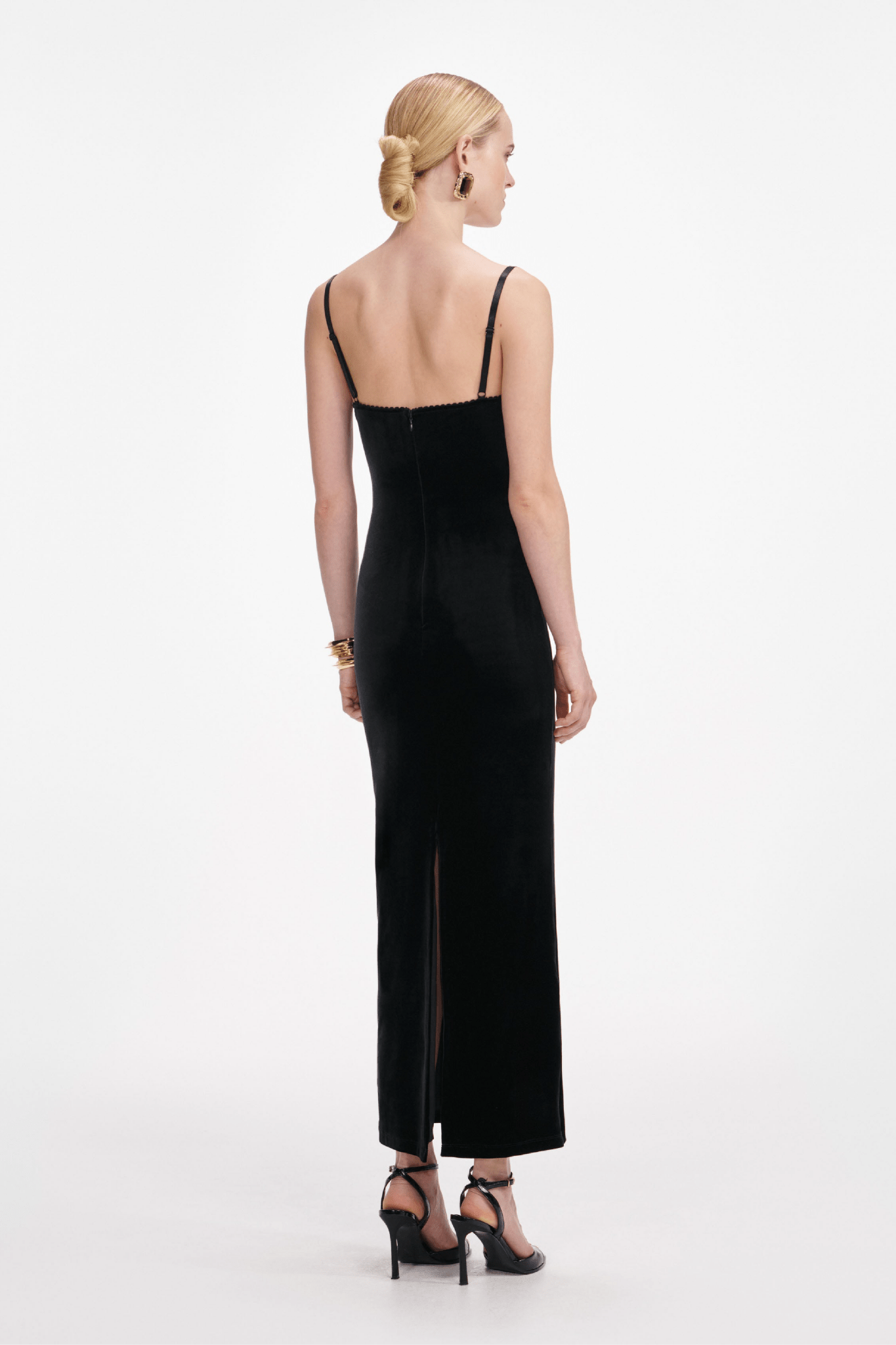 Black Velvet Strappy Midi Dress - ALBOUSHIYA - district 5 - dubai - riyadh - abaya - dresses - designers - evening wear - luxury - elegance - craftsmanship - gowns - cocktail dresses - collections - georges