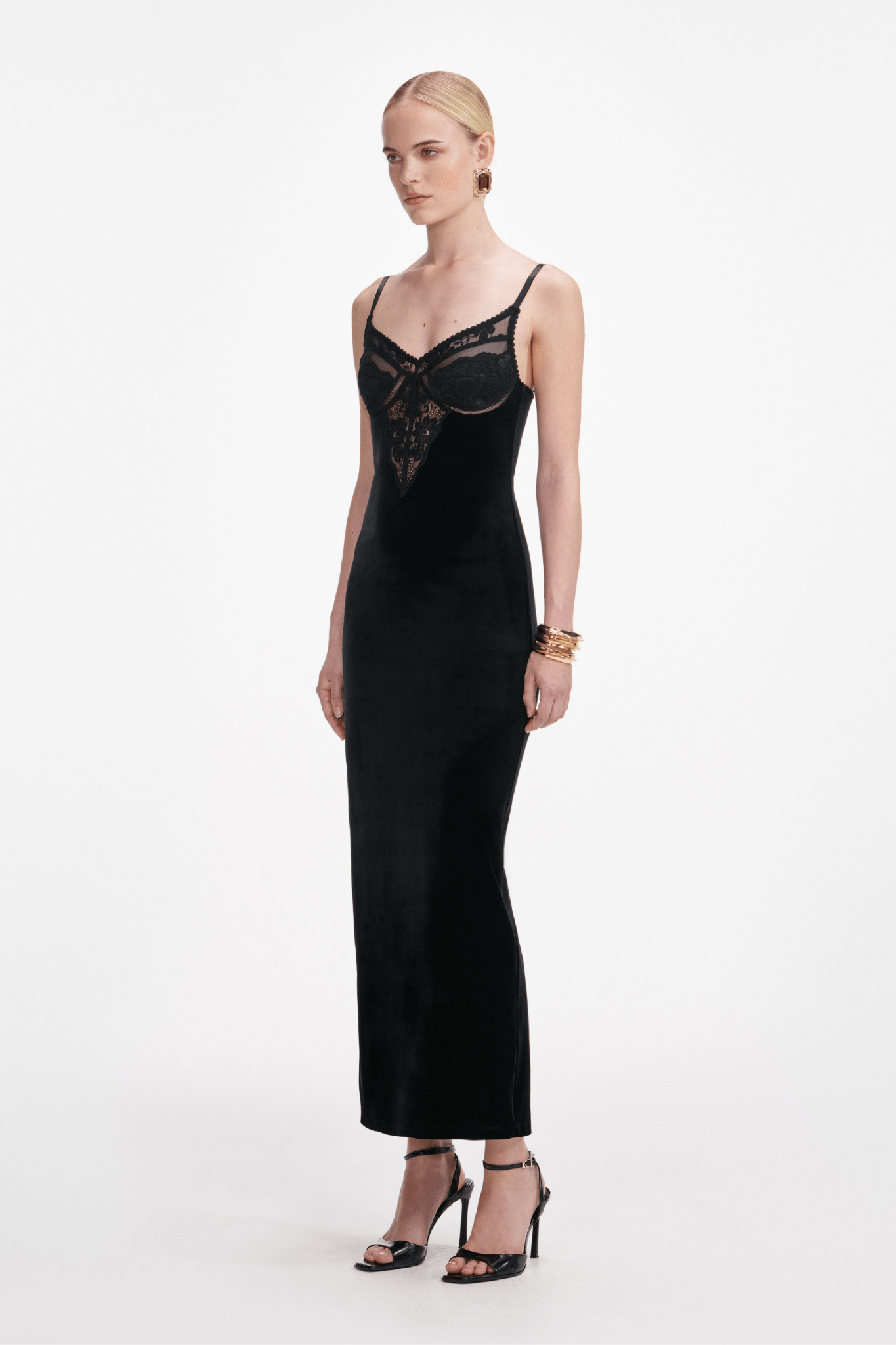 Black Velvet Strappy Midi Dress - ALBOUSHIYA - district 5 - dubai - riyadh - abaya - dresses - designers - evening wear - luxury - elegance - craftsmanship - gowns - cocktail dresses - collections - georges