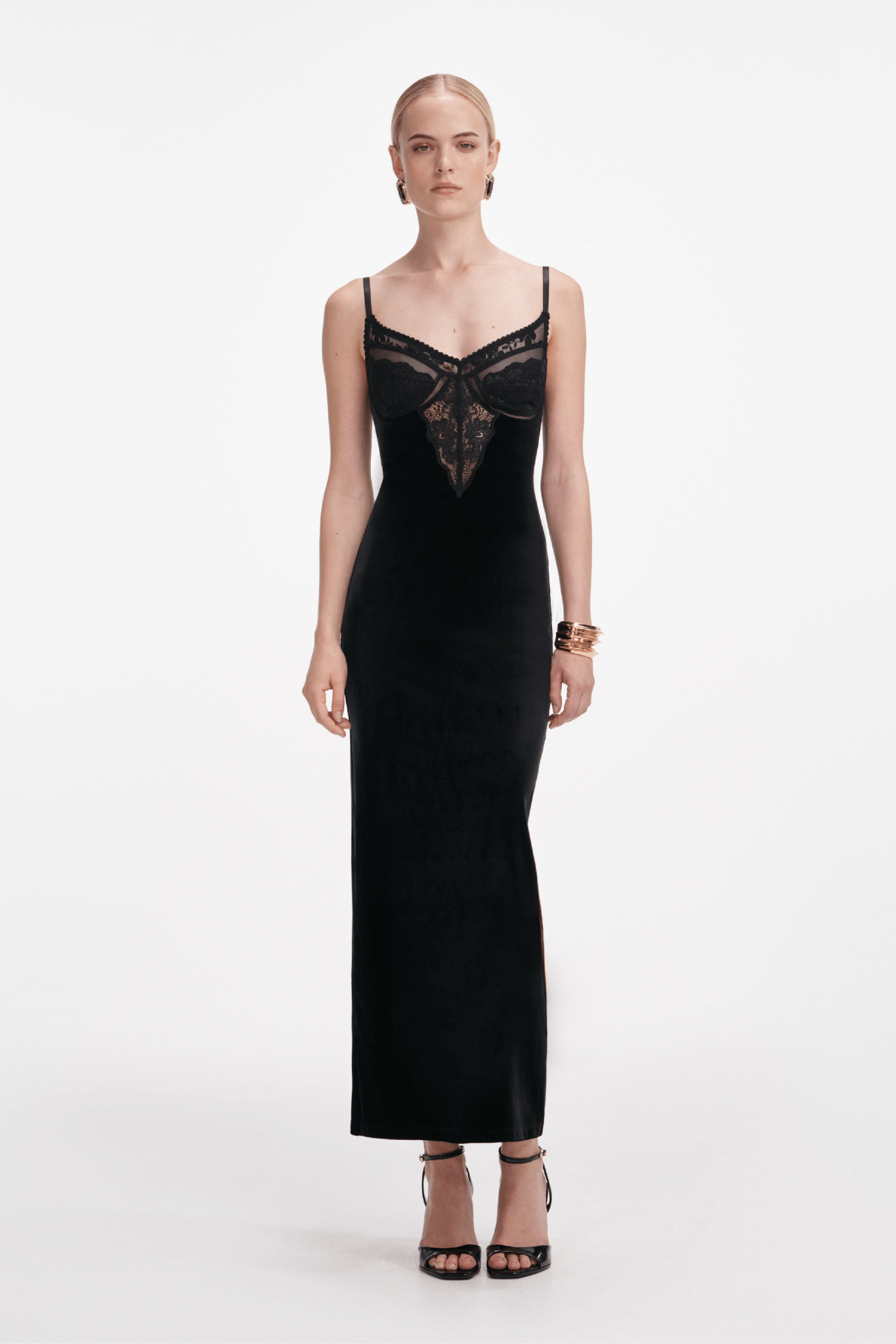 Black Velvet Strappy Midi Dress - ALBOUSHIYA - district 5 - dubai - riyadh - abaya - dresses - designers - evening wear - luxury - elegance - craftsmanship - gowns - cocktail dresses - collections - georges