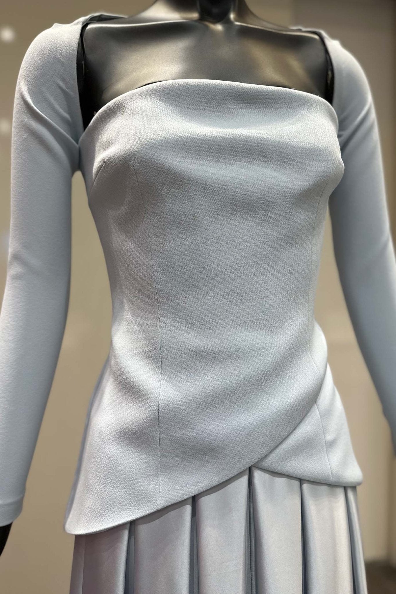 Blue Long Sleeve Gown - ALBOUSHIYA - district 5 - dubai - riyadh - abaya - dresses - designers - evening wear - luxury - elegance - craftsmanship - gowns - cocktail dresses - collections - georges