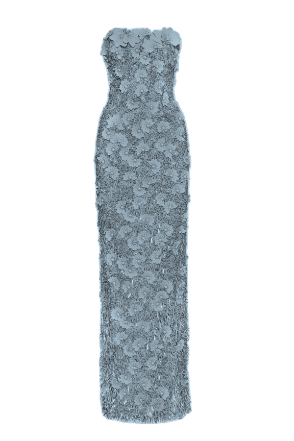 Blue Quartz Sequin and Raffia Gown - ALBOUSHIYA - district 5 - dubai - riyadh - abaya - dresses - designers - evening wear - luxury - elegance - craftsmanship - gowns - cocktail dresses - collections - georges