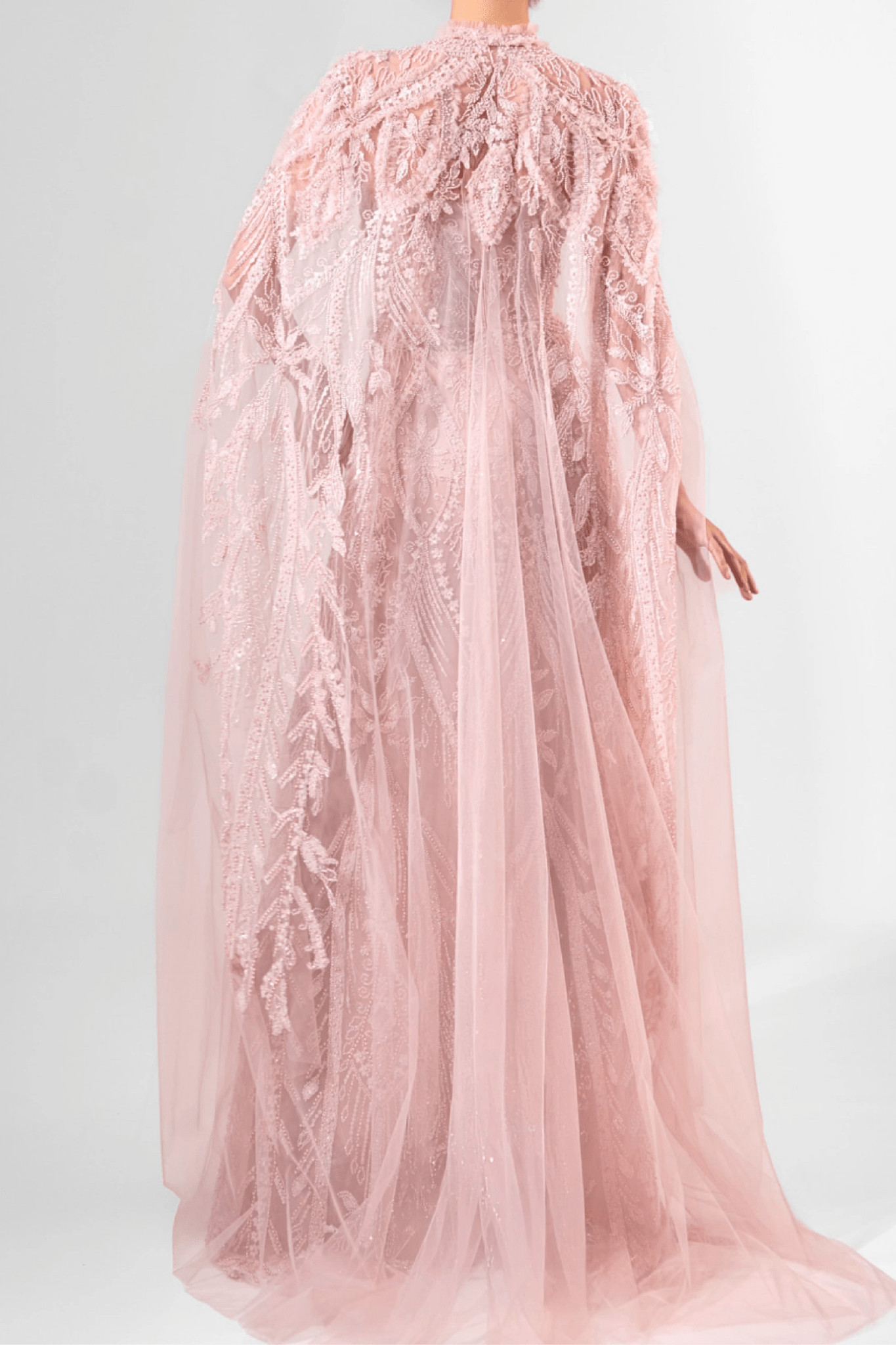 Blush Embellished Gown with Matching Cape - ALBOUSHIYA - district 5 - dubai - riyadh - abaya - dresses - designers - evening wear - luxury - elegance - craftsmanship - gowns - cocktail dresses - collections - georges