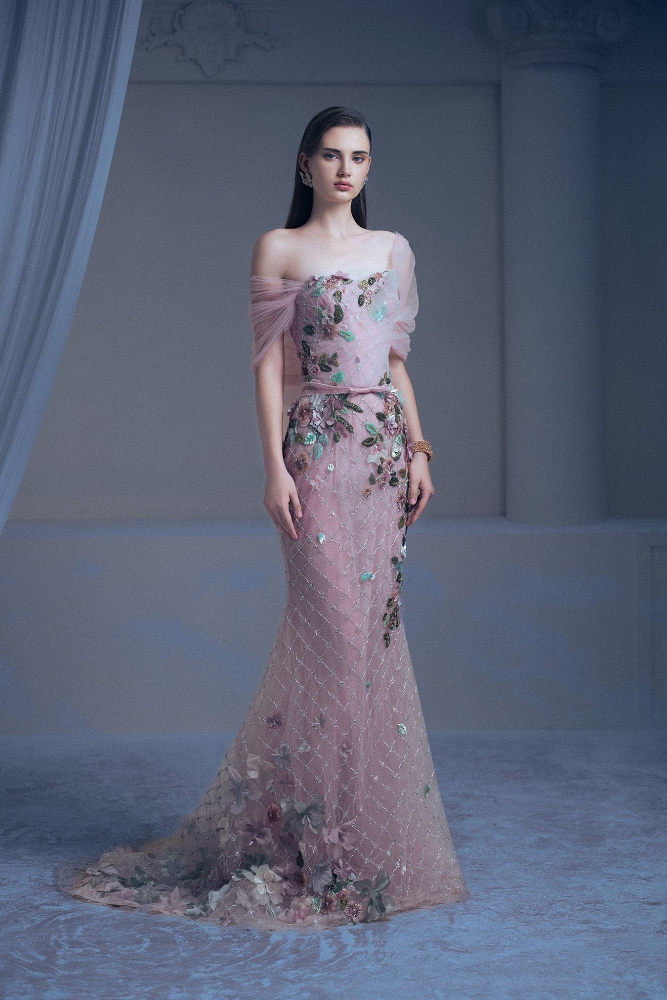Blush Meadow Enchantment Gown - ALBOUSHIYA - district 5 - dubai - riyadh - abaya - dresses - designers - evening wear - luxury - elegance - craftsmanship - gowns - cocktail dresses - collections - georges