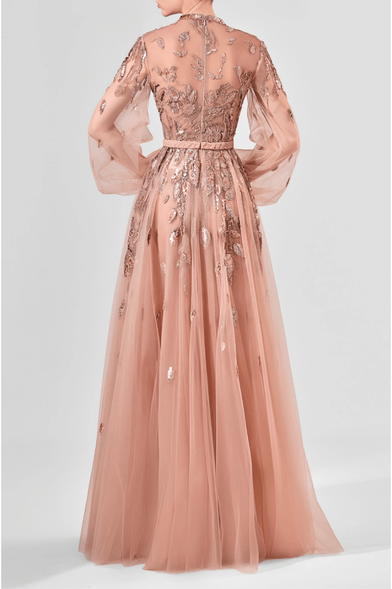 Blush Sequin Embellished Tulle Gown - ALBOUSHIYA - district 5 - dubai - riyadh - abaya - dresses - designers - evening wear - luxury - elegance - craftsmanship - gowns - cocktail dresses - collections - georges