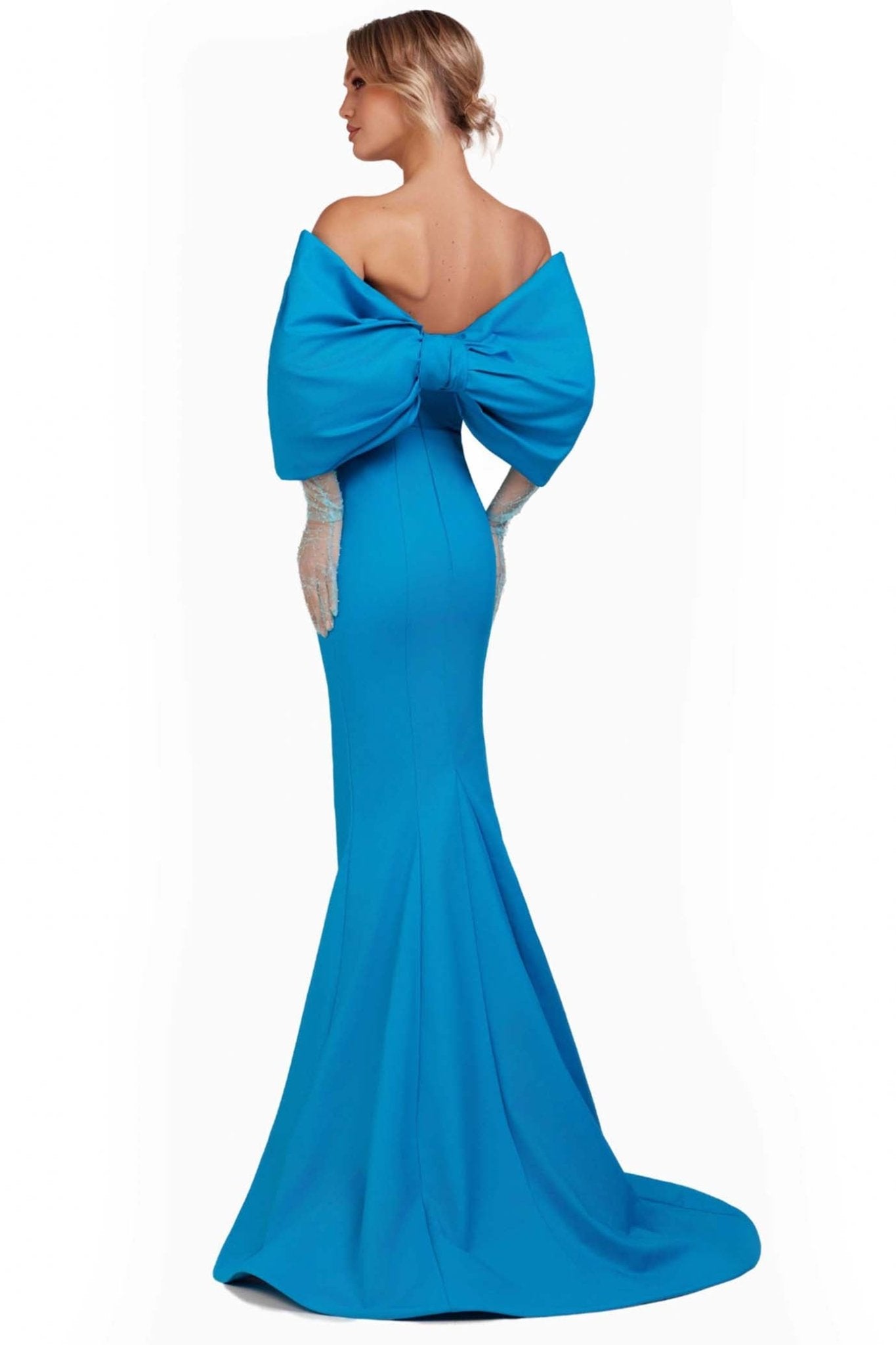 Bow Shoulder Gown - ALBOUSHIYA - district 5 - dubai - riyadh - abaya - dresses - designers - evening wear - luxury - elegance - craftsmanship - gowns - cocktail dresses - collections - georges