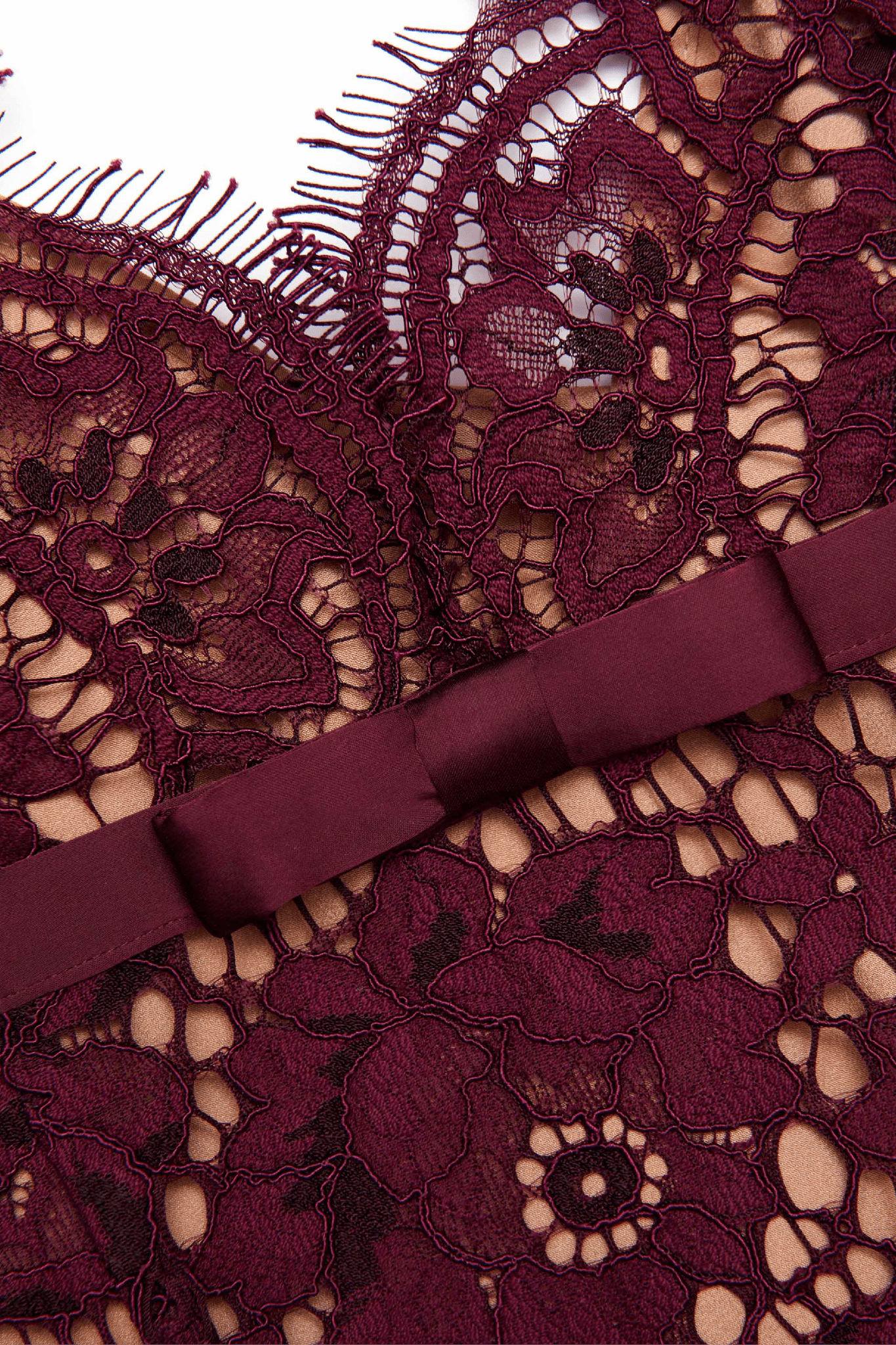 Burgundy Floral Lace Midi Dress - ALBOUSHIYA - district 5 - dubai - riyadh - abaya - dresses - designers - evening wear - luxury - elegance - craftsmanship - gowns - cocktail dresses - collections - georges