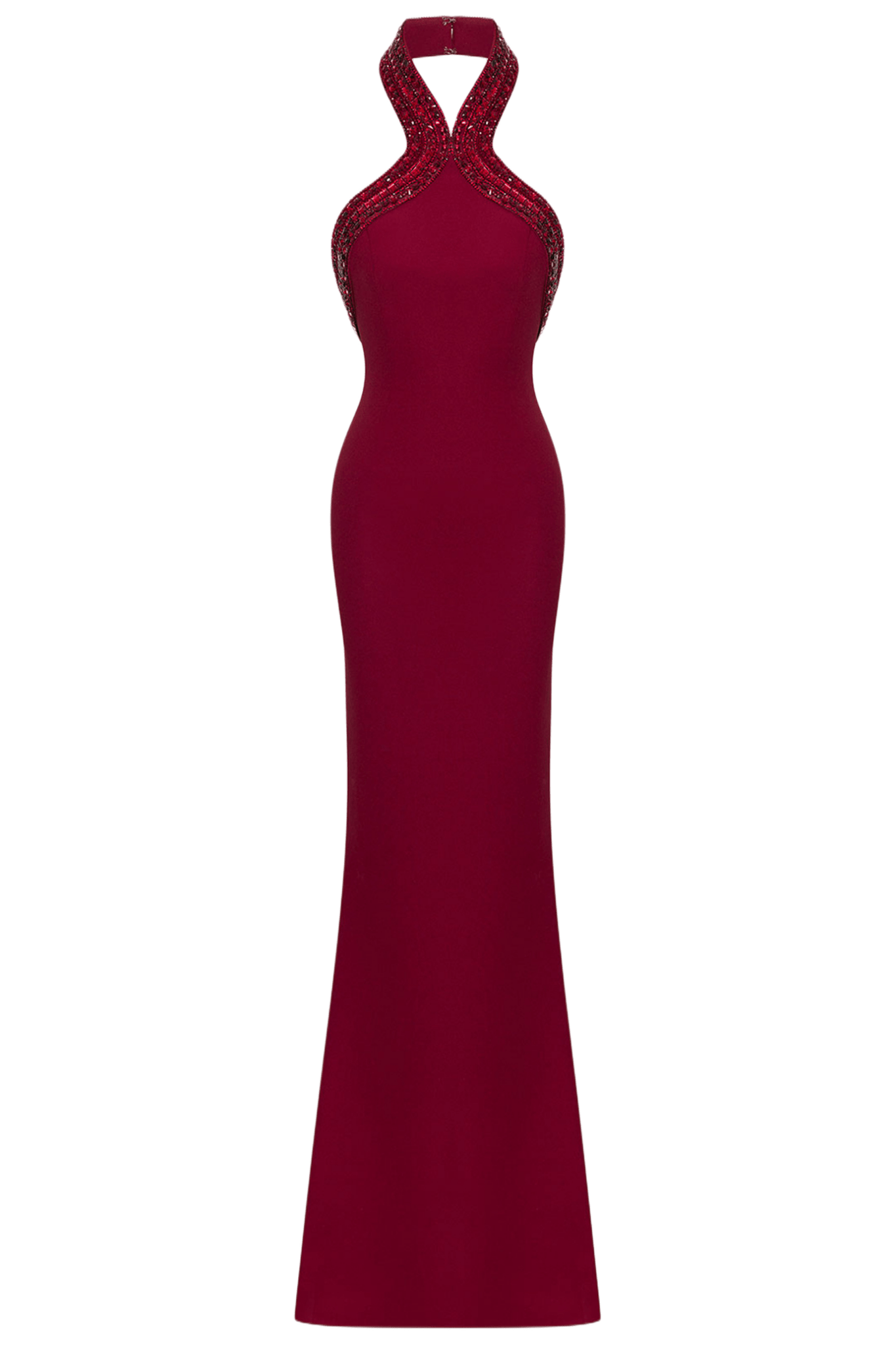 Burgundy Halter Neck Gown - ALBOUSHIYA - district 5 - dubai - riyadh - abaya - dresses - designers - evening wear - luxury - elegance - craftsmanship - gowns - cocktail dresses - collections - georges