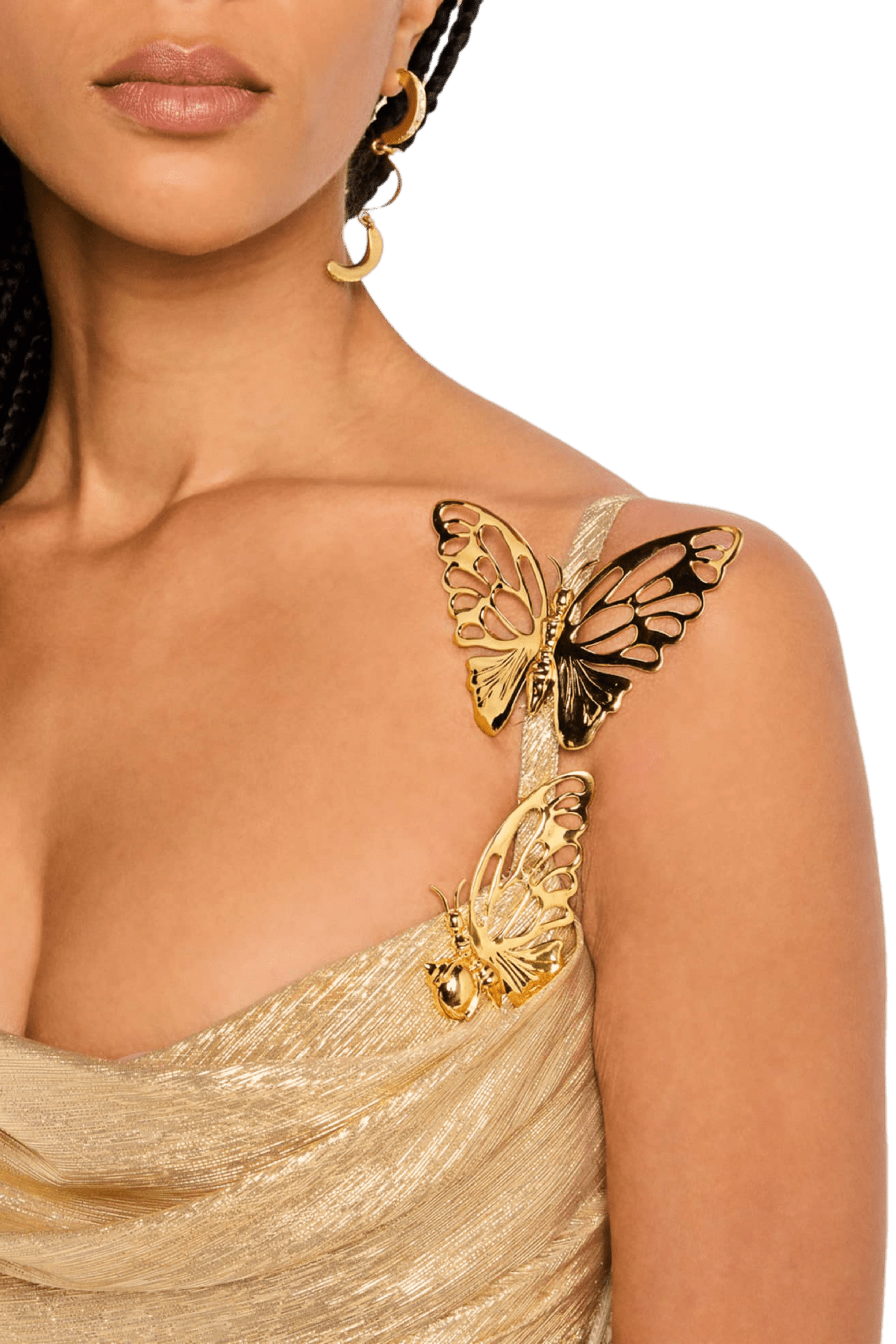 Butterfly Cowl - Neck Lame Gown With Slit - ALBOUSHIYA - district 5 - dubai - riyadh - abaya - dresses - designers - evening wear - luxury - elegance - craftsmanship - gowns - cocktail dresses - collections - georges