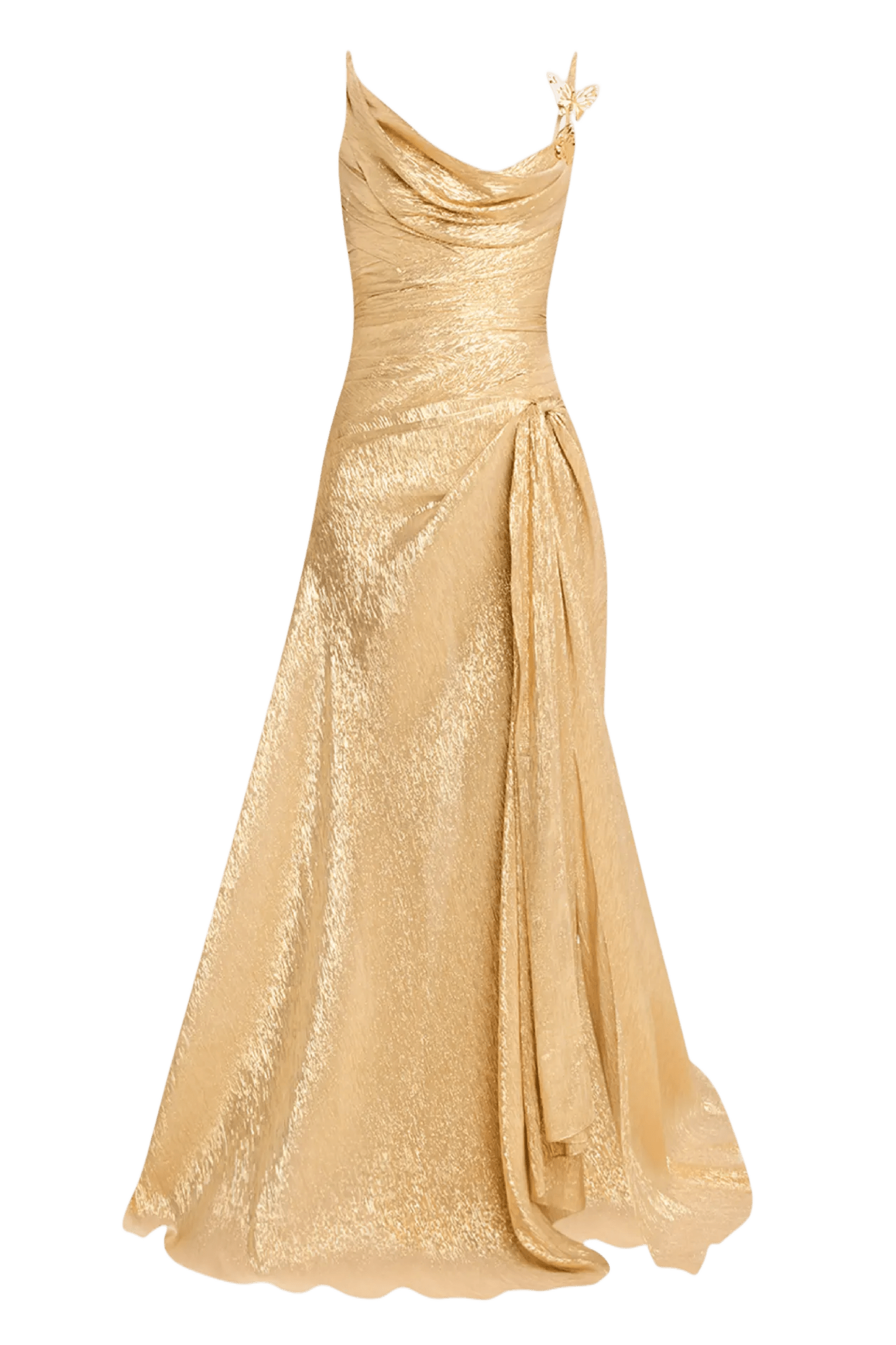 Butterfly Cowl - Neck Lame Gown With Slit - ALBOUSHIYA - district 5 - dubai - riyadh - abaya - dresses - designers - evening wear - luxury - elegance - craftsmanship - gowns - cocktail dresses - collections - georges