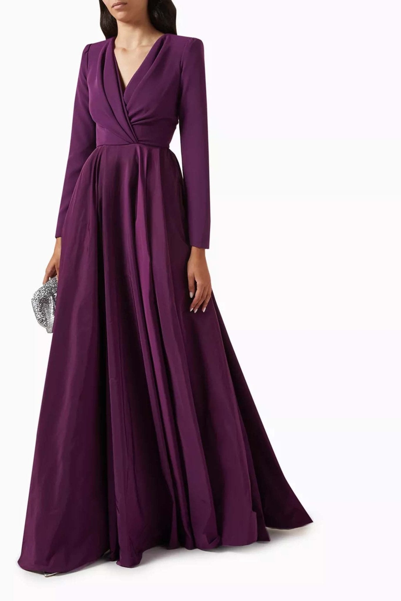 Carly Taffeta and Crepe Long Dress - ALBOUSHIYA - district 5 - dubai - riyadh - abaya - dresses - designers - evening wear - luxury - elegance - craftsmanship - gowns - cocktail dresses - collections - georges