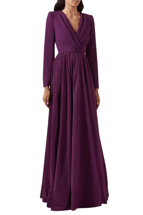 Carly Taffeta and Crepe Long Dress - ALBOUSHIYA - district 5 - dubai - riyadh - abaya - dresses - designers - evening wear - luxury - elegance - craftsmanship - gowns - cocktail dresses - collections - georges