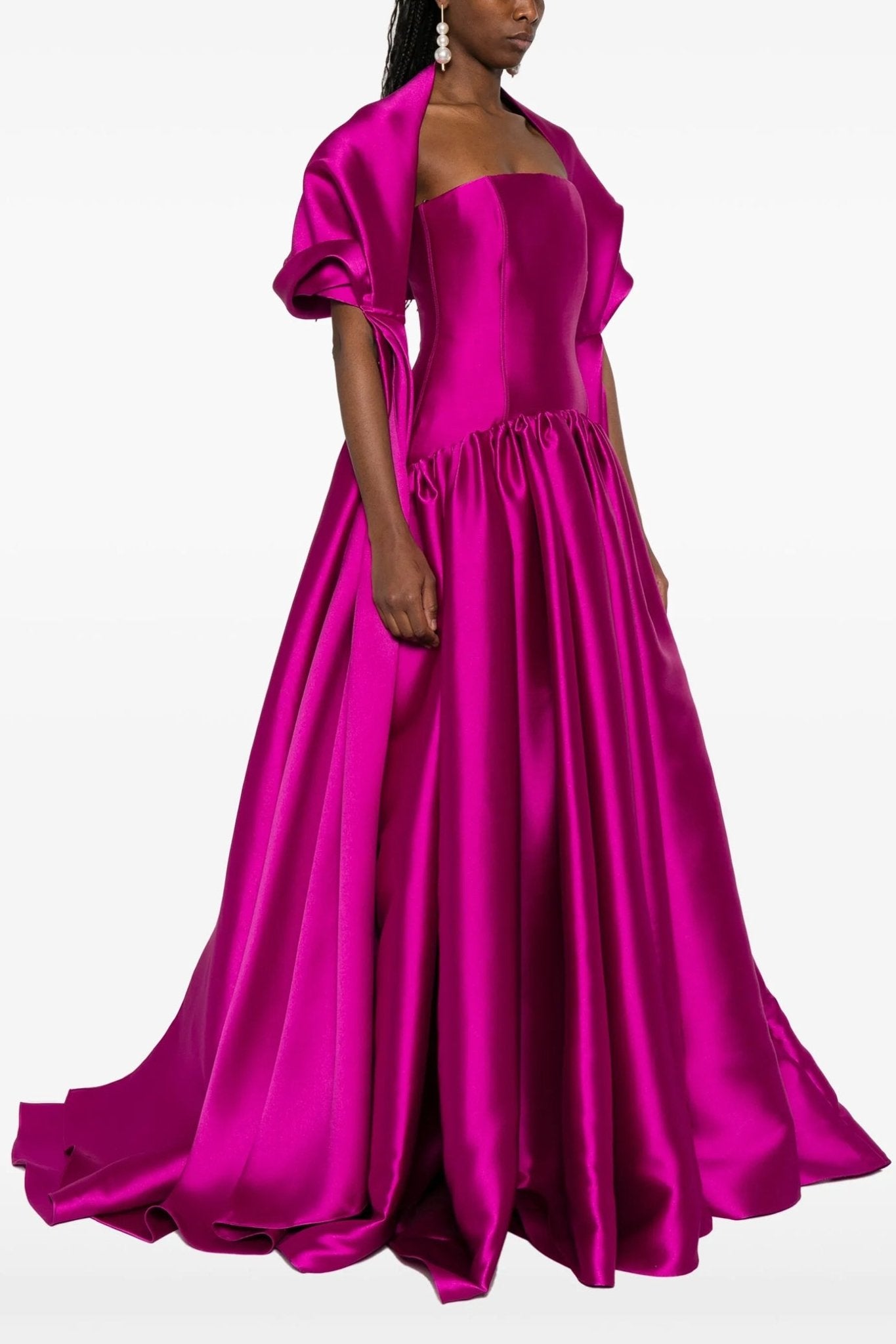 Cassia Strapless Pleated Satin - Twill Gown - ALBOUSHIYA - district 5 - dubai - riyadh - abaya - dresses - designers - evening wear - luxury - elegance - craftsmanship - gowns - cocktail dresses - collections - georges