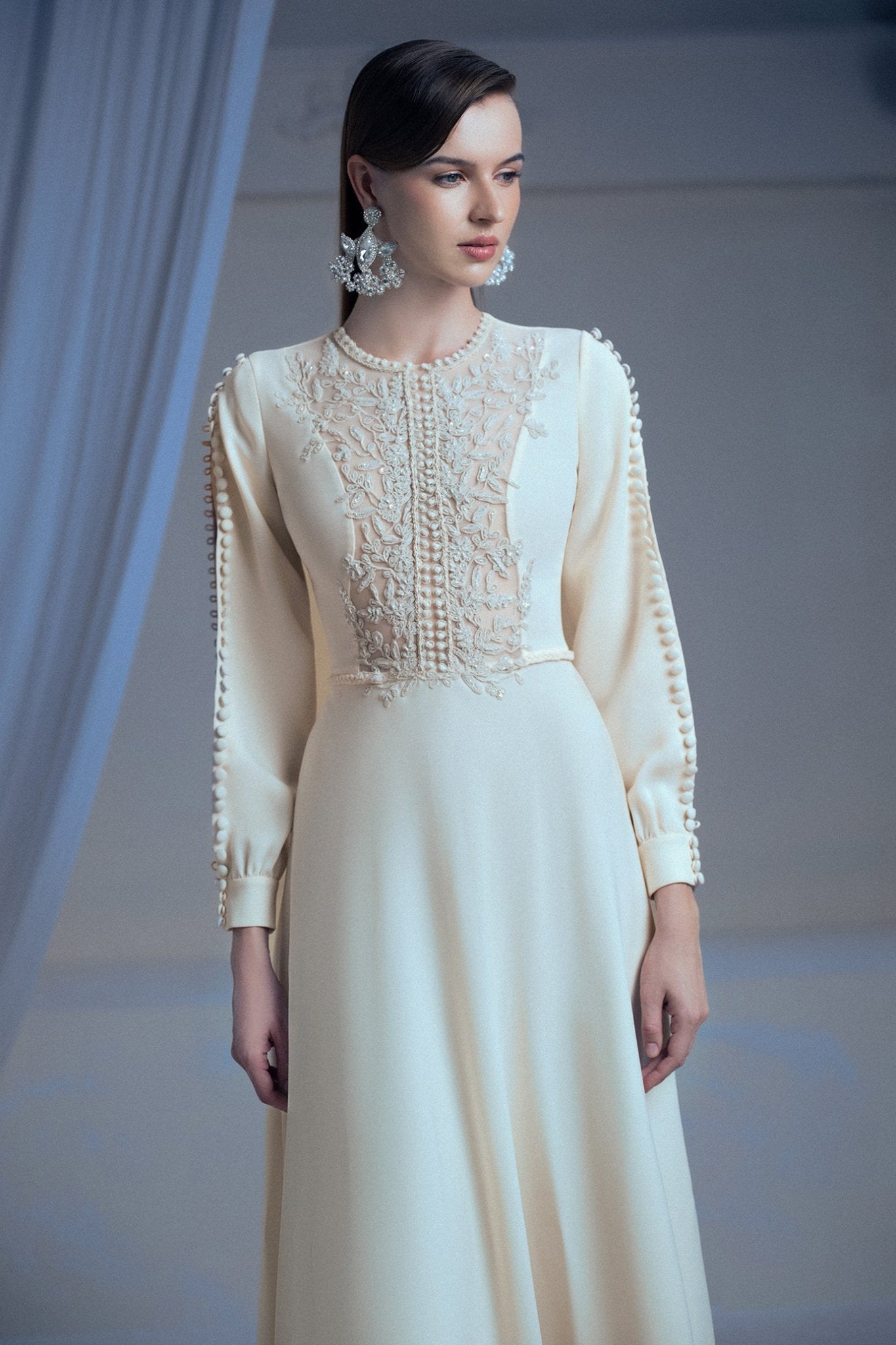 Celeste Élan Gown - ALBOUSHIYA - district 5 - dubai - riyadh - abaya - dresses - designers - evening wear - luxury - elegance - craftsmanship - gowns - cocktail dresses - collections - georges