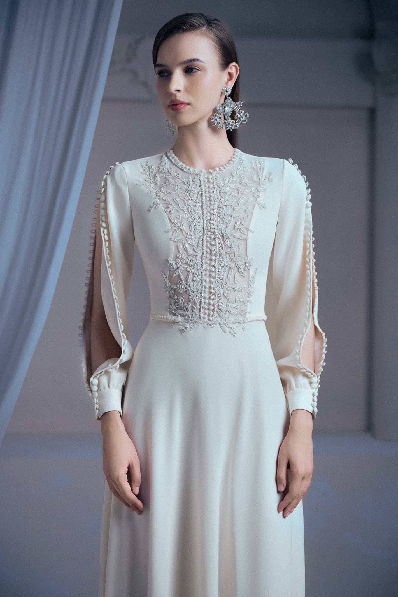 Celeste Élan Gown - ALBOUSHIYA - district 5 - dubai - riyadh - abaya - dresses - designers - evening wear - luxury - elegance - craftsmanship - gowns - cocktail dresses - collections - georges