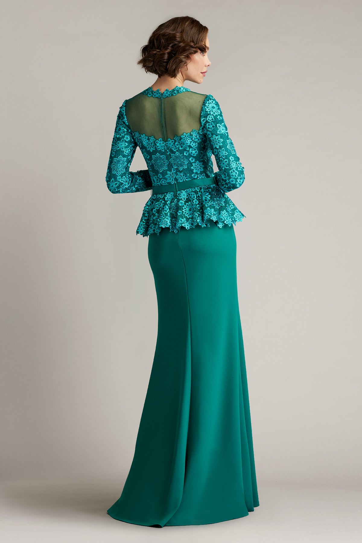 Lata Embroidered Belted Peplum Gown