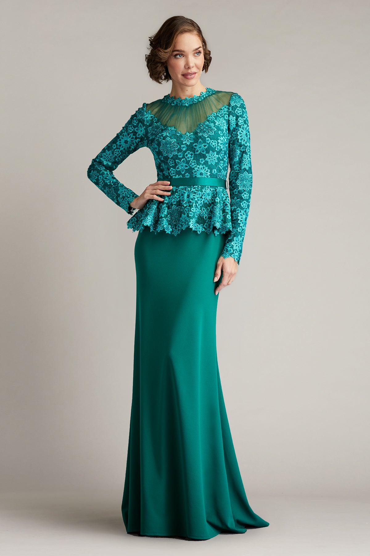 Lata Embroidered Belted Peplum Gown