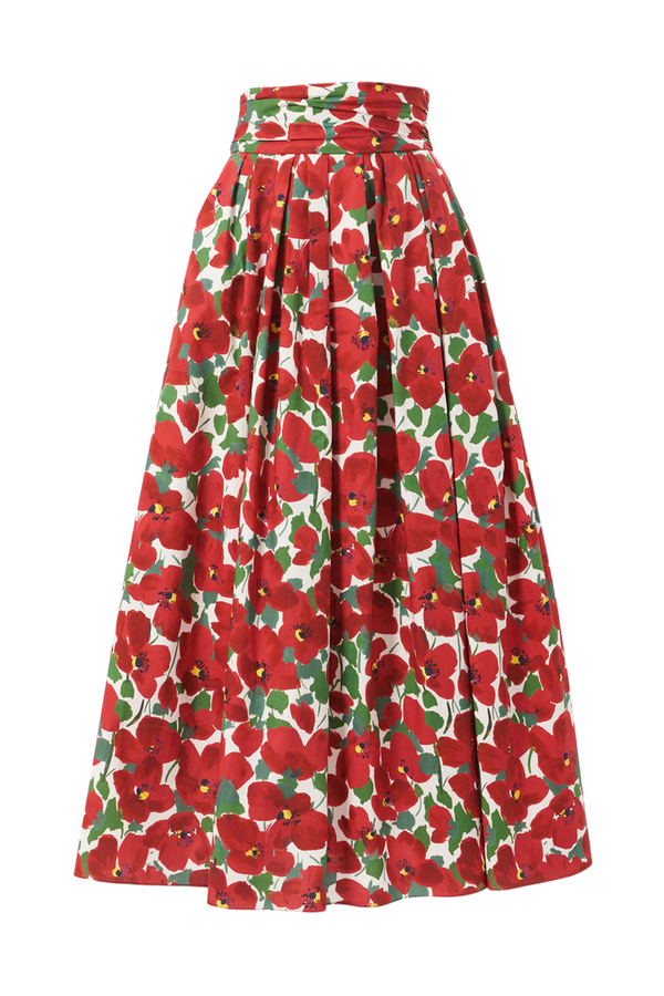 Floral-Print Cummerbund Midi Skirt