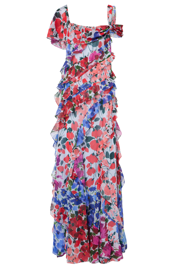 Jardin Print One Shoulder Gown