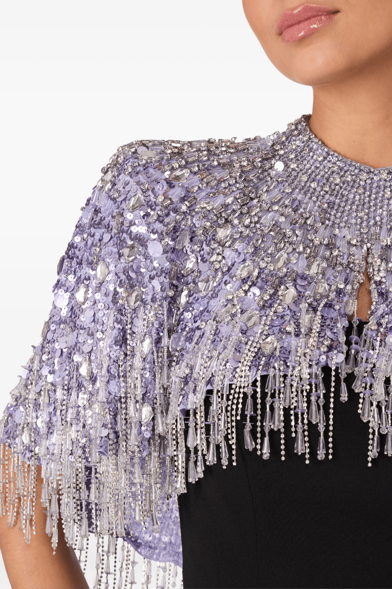 Chantelle Fringed Capelet - ALBOUSHIYA - district 5 - dubai - riyadh - abaya - dresses - designers - evening wear - luxury - elegance - craftsmanship - gowns - cocktail dresses - collections - georges