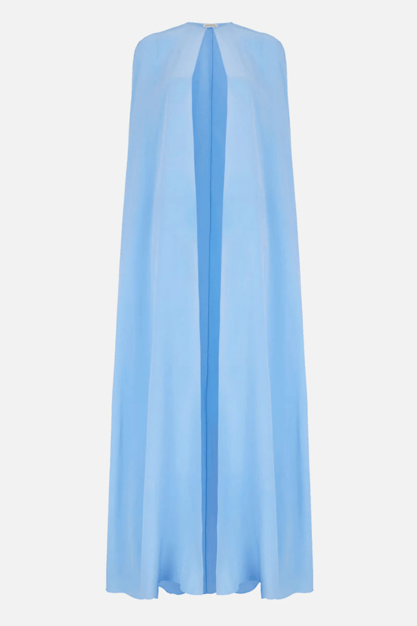 Clarette Cape In Baby Blue Silk Crepe De Chine - ALBOUSHIYA - district 5 - dubai - riyadh - abaya - dresses - designers - evening wear - luxury - elegance - craftsmanship - gowns - cocktail dresses - collections - georges