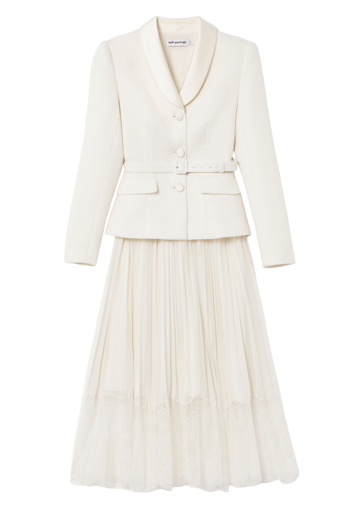 self portrait cream boucle midi dress self-portrait - Cream Sequin Boucle Tailored Midi Dress