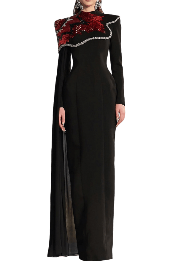 Crepe Dress with Shoulder Detail - ALBOUSHIYA - district 5 - dubai - riyadh - abaya - dresses - designers - evening wear - luxury - elegance - craftsmanship - gowns - cocktail dresses - collections - georges