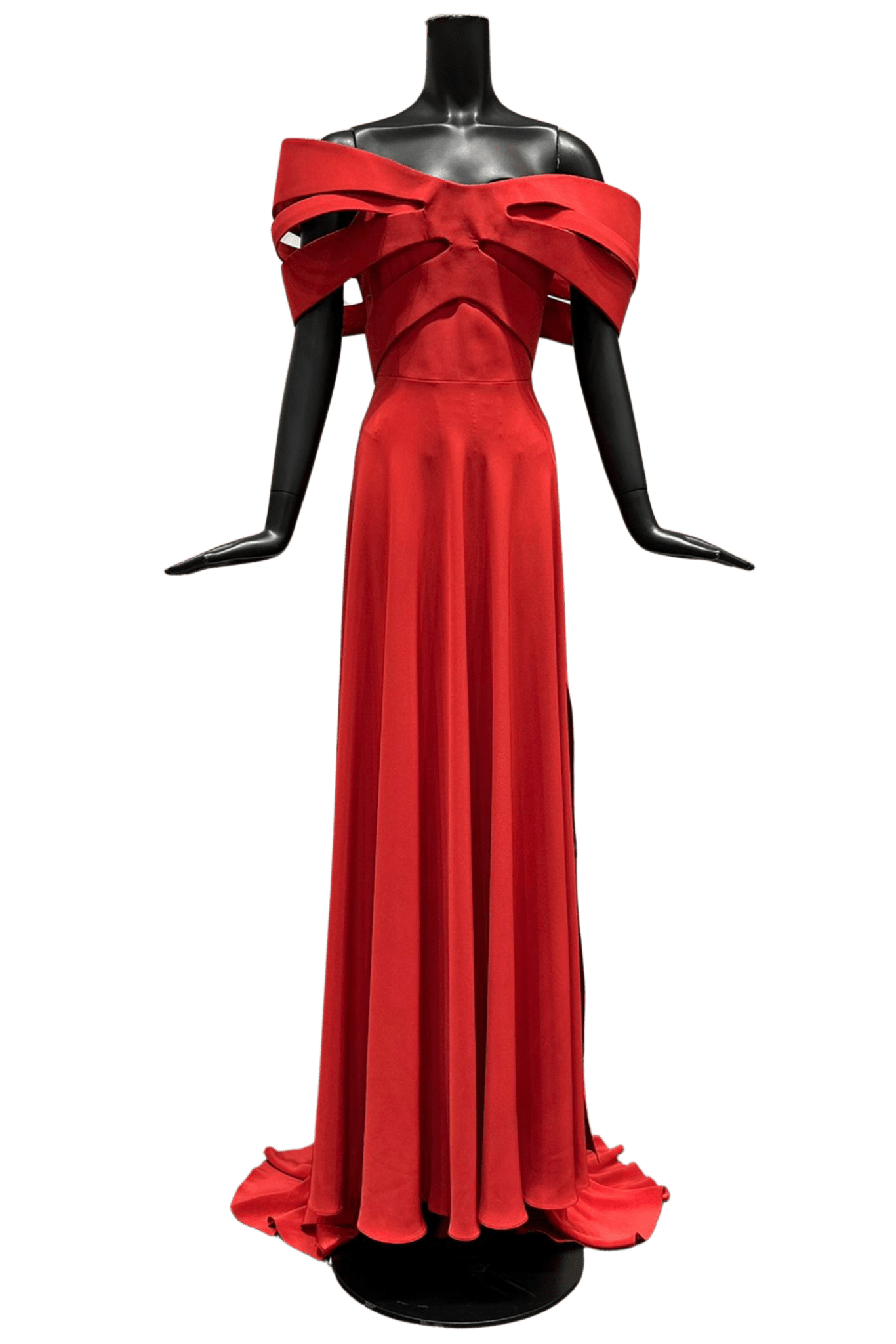 Crepe Dress With Structured Bow - Like Collar And Slit - ALBOUSHIYA - district 5 - dubai - riyadh - abaya - dresses - designers - evening wear - luxury - elegance - craftsmanship - gowns - cocktail dresses - collections - georges